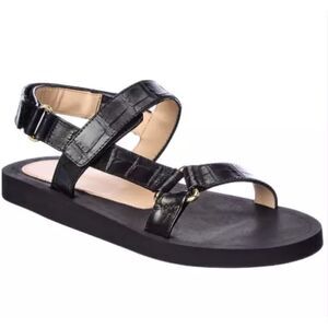 Brand New Stuart Weitzman Vail Croc Effect  Leather Slingback Sandals Black Sz 7